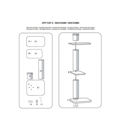 zolux - Arbre à chat CITY CAT numero 3, hauteur 148 cm, poteau ø 17 cm, gri