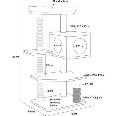 Arbre à chat Fulgur Gris 76 x 58 x H 125 pour chat