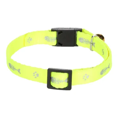 Collier réglable de 20 à 35 cm jaune  motif poisson  + clochette pour chat