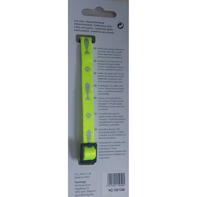 Collier réglable de 20 à 35 cm jaune  motif poisson  + clochette pour chat