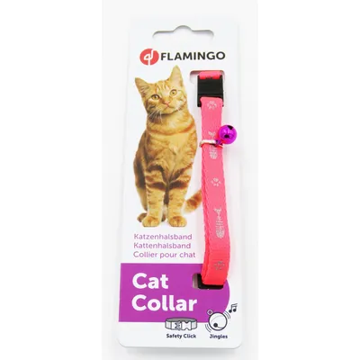 Collier réglable de 20 à 35 cm rose  motif poisson  + clochette pour chat
