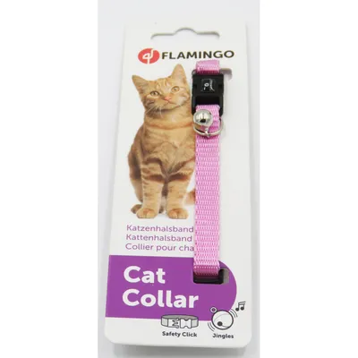 Collier pour chat réglable 19 à 30 cm rose avec clochette – fermeture de sé
