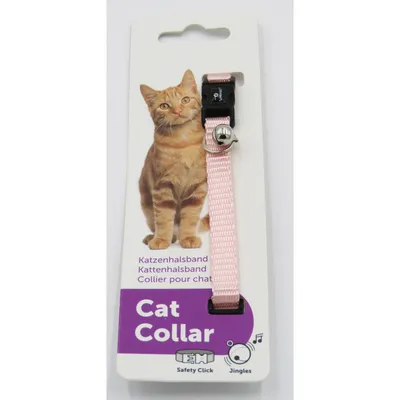 Collier réglable de 19 à 30 cm rose clair avec clochette pour chat