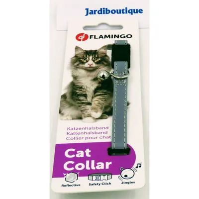 Collier réfléchissant gris avec clochette pour chat réglable 19 à 30 cm – F
