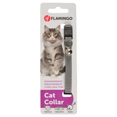 Collier réfléchissant gris avec clochette pour chat réglable 19 à 30 cm – F