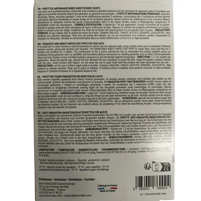 4 pipettes antiparasitaires Icardine pour chats plus de 2 kg
