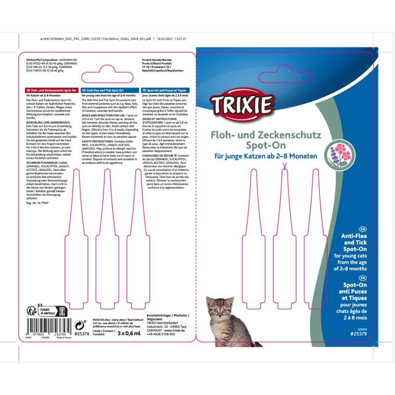 Trixie - Protection anti-tiques et puces, Spot-On, pour chatons de 2 à 8 mo