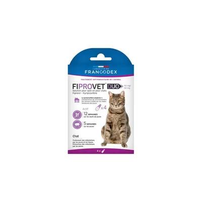 Francodex - 4 pipettes anti puces Fiprovet duo pour chat