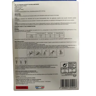 Francodex - 4 pipettes anti puces Fiprovet duo pour chat