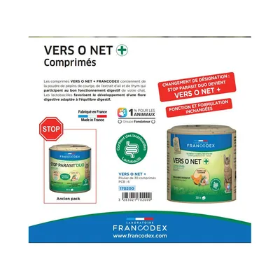 Vers o net + 30 comprimés pour chat