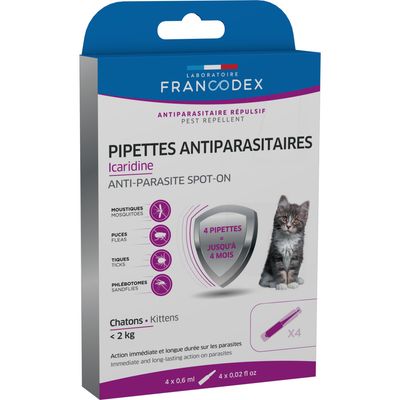 4 pipettes antiparasitaires Icardine pour chatons moins de 2 kg