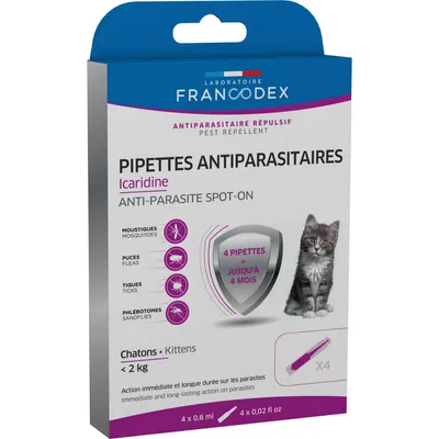 4 pipettes antiparasitaires Icardine pour chatons moins de 2 kg