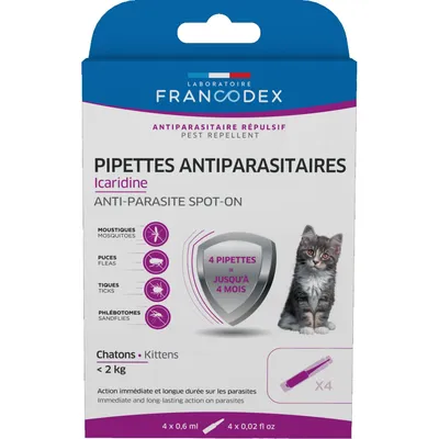 Francodex - 4 pipettes antiparasitaires Icardine pour chatons moins de 2 kg
