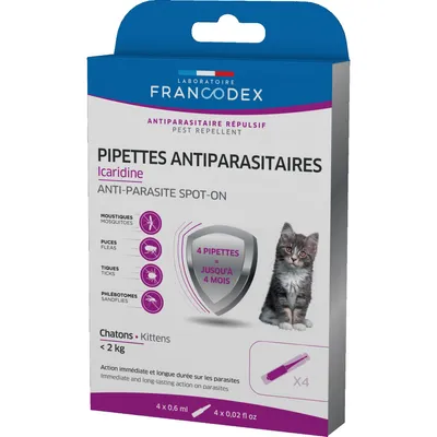 Francodex - 4 pipettes antiparasitaires Icardine pour chatons moins de 2 kg