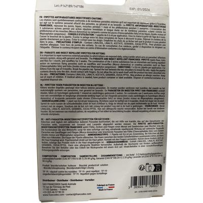 4 pipettes antiparasitaires Icardine pour chatons moins de 2 kg