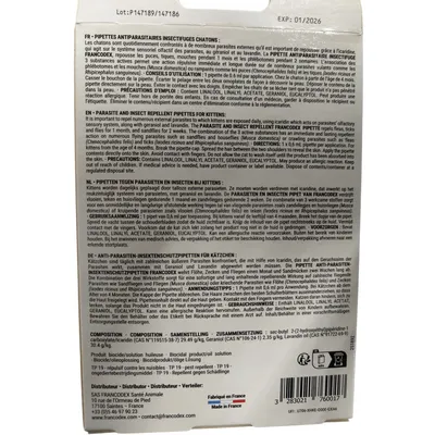 4 pipettes antiparasitaires Icardine pour chatons moins de 2 kg