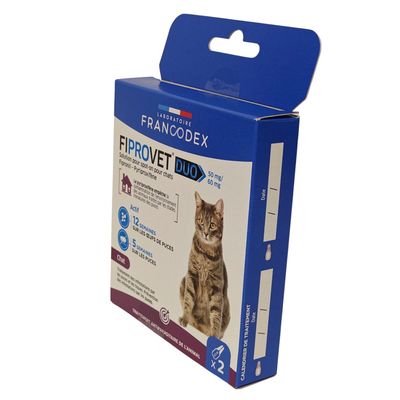2 pipettes anti puces fiprovet duo 50 mg pour chat