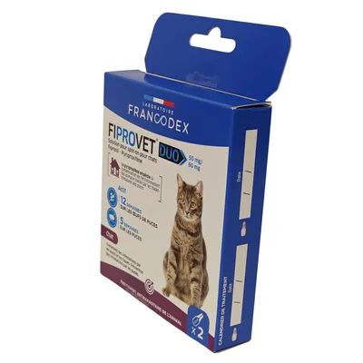 2 pipettes anti puces fiprovet duo 50 mg pour chat