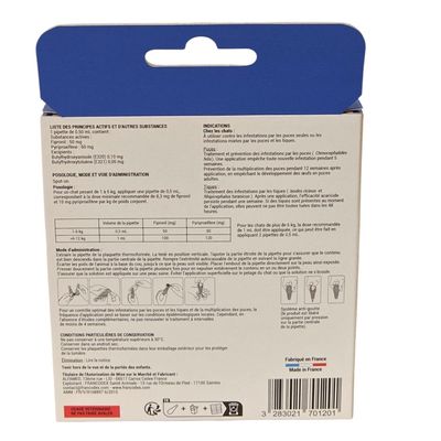 2 pipettes anti puces fiprovet duo 50 mg pour chat