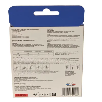 2 pipettes anti puces fiprovet duo 50 mg pour chat
