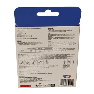 2 pipettes anti puces fiprovet duo 50 mg pour chat