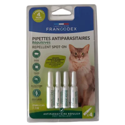 Francodex - 4 Pipettes Insectifuges pour Chats plus de 2 kg formule renforc