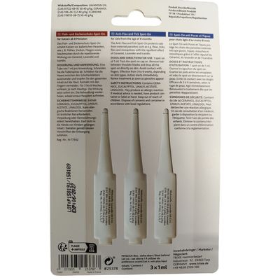 Pipettes anti-tiques et puces, Spot-On pour chat + de 8 mois