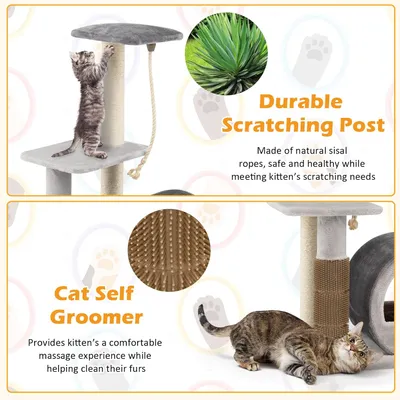 GIANTEX Arbre à Chat 93CM à 3 Niveaux avec Grattoir en Sisal, Perchoir