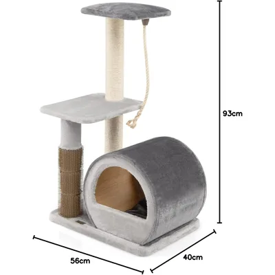 GIANTEX Arbre à Chat 93CM à 3 Niveaux avec Grattoir en Sisal, Perchoir