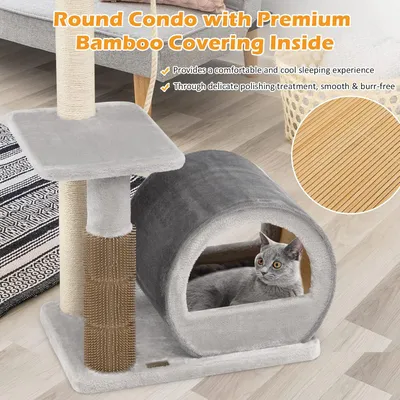 GIANTEX Arbre à Chat 93CM à 3 Niveaux avec Grattoir en Sisal, Perchoir