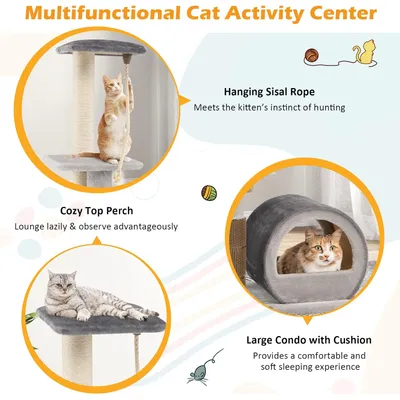 GIANTEX Arbre à Chat 93CM à 3 Niveaux avec Grattoir en Sisal, Perchoir