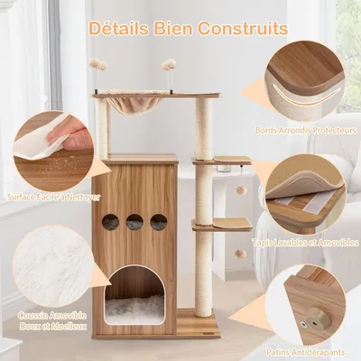 GIANTEX Arbre à Chat 133cm avec 2 Condos en Bois, Griffoirs en Sisal
