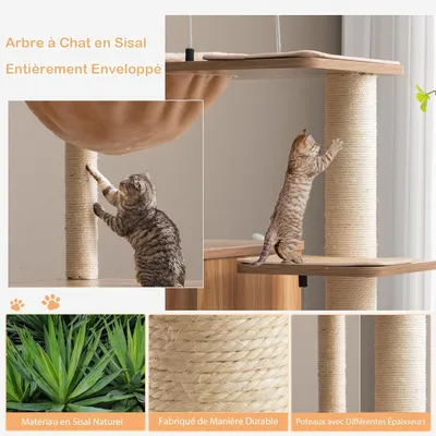 GIANTEX Arbre à Chat 133cm avec 2 Condos en Bois, Griffoirs en Sisal