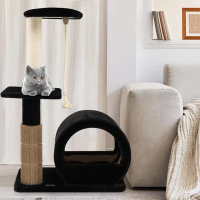 GIANTEX Arbre à Chat 93CM à 3 Niveaux avec Grattoir en Sisal, Perchoir