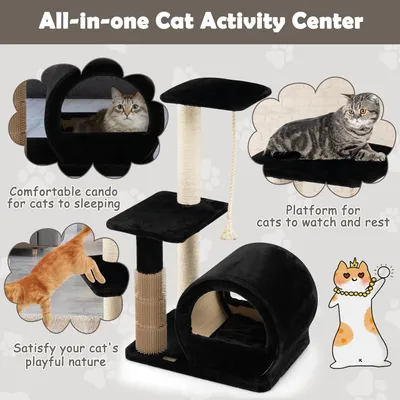 GIANTEX Arbre à Chat 93CM à 3 Niveaux avec Grattoir en Sisal, Perchoir