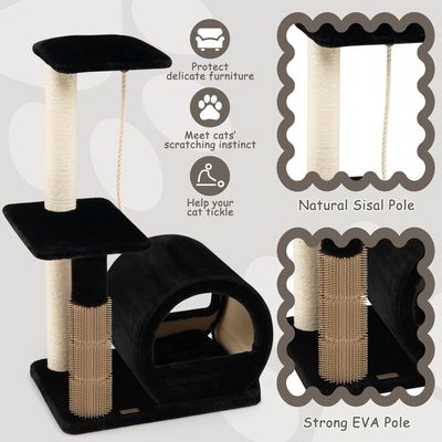 GIANTEX Arbre à Chat 93CM à 3 Niveaux avec Grattoir en Sisal, Perchoir