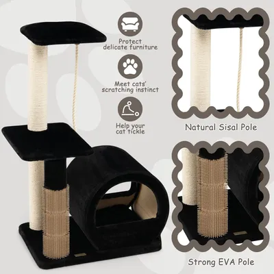 GIANTEX Arbre à Chat 93CM à 3 Niveaux avec Grattoir en Sisal, Perchoir