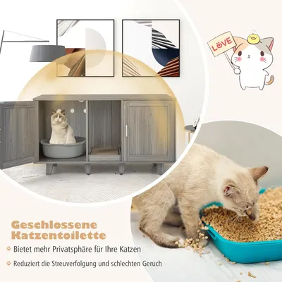GIANTEX 3-in-1-Katzenklo, 2 Türen Mit Abnehmbaren Beinen