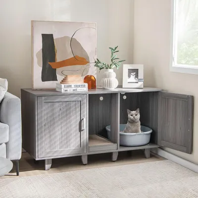 GIANTEX 3 en 1 Maison de Toilette pour Chat,2 Porte avec Pieds Amovibles