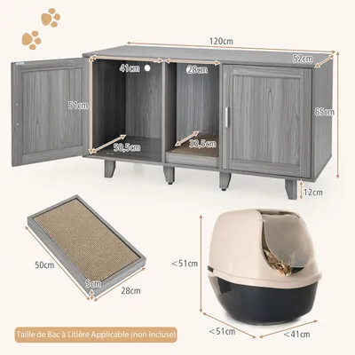GIANTEX 3 en 1 Maison de Toilette pour Chat,2 Porte avec Pieds Amovibles
