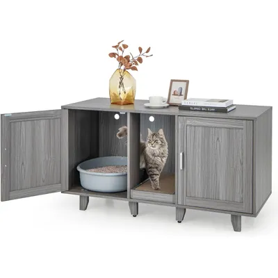 GIANTEX 3 en 1 Maison de Toilette pour Chat,2 Porte avec Pieds Amovibles