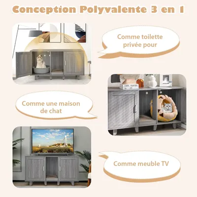 GIANTEX 3 en 1 Maison de Toilette pour Chat,2 Porte avec Pieds Amovibles