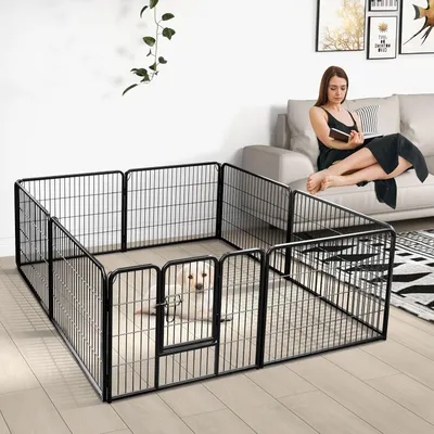 GIANTEX Parc pour Chien 8 Panneaux, Enclos Pliable pour Chien en Métal