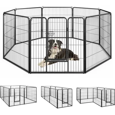 GIANTEX Parc pour Chien 8 Panneaux, Enclos Pliable pour Chien en Métal