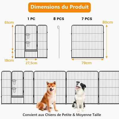 GIANTEX Parc pour Chien 8 Panneaux, Enclos Pliable pour Chien en Métal