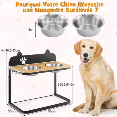 GIANTEX Gamelle pour Chien Sureleve, Support Surélevé en Bambou