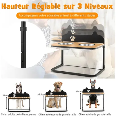 GIANTEX Gamelle pour Chien Sureleve, Support Surélevé en Bambou