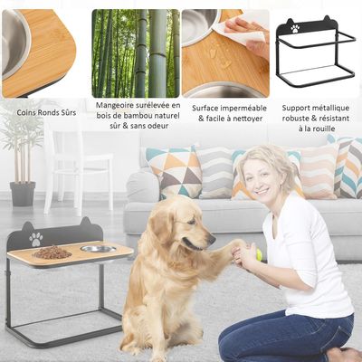 GIANTEX Gamelle pour Chien Sureleve, Support Surélevé en Bambou