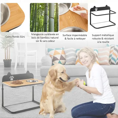 GIANTEX Gamelle pour Chien Sureleve, Support Surélevé en Bambou