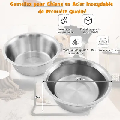 GIANTEX Gamelle pour Chien Sureleve, Support Surélevé en Bambou